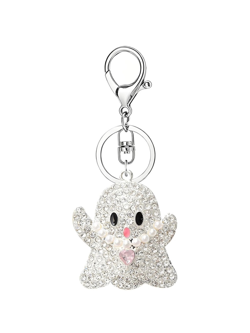 Halloween Sparkle Ghost Keychain with Pearl Necklace Bag Charm